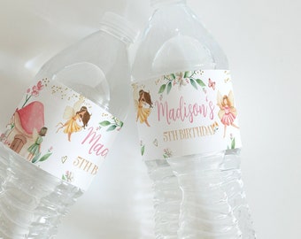 Editable Fairy Water Bottle Labels, Whimsical Garden Fairy Party Decor, Princess Birthday Fall Theme for Girl's Party, Instant Download