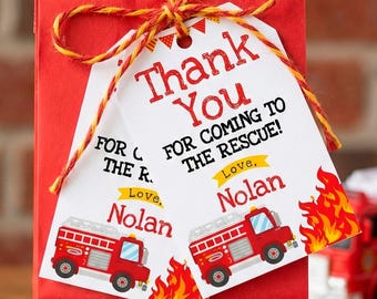 Firefighter Birthday Party Favor Tags Editable Template, INSTANT DOWNLOAD