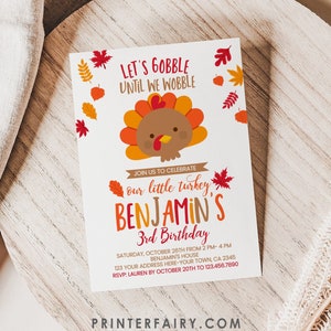 Thanksgiving Birthday Invitation, Gobble til you wobble, EDITABLE, Thanksgiving Dinner Invitation, Thanksgiving Party, INSTANT DOWNLOAD