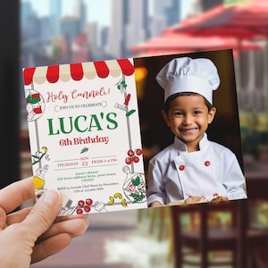 Convite para festa de pizza com foto, convite de aniversário de espaguete, convite de aniversário italiano, convite de chef, convite de almôndega para impressão