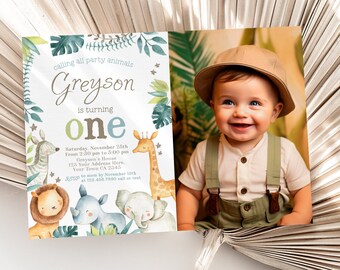 Safari Animals Editable Birthday Invitation with Photo