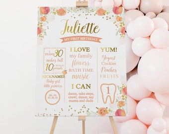 Peach 1st Birthday Board, EDITABLE, Sweet as a peach, Peach Birthday, Floral Birthday, Girl, Peach Sign, Peach Decor, INSTANT DOWNLOAD