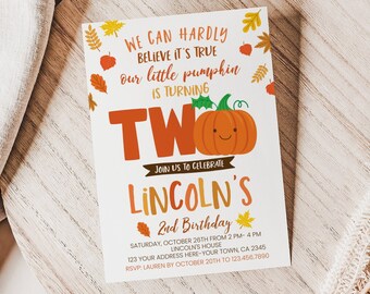 Little Pumpkin Second Birthday Invitation, EDITABLE, Autumn Birthday Party Invite, DIGITAL Invitation, Fall Pumpkin Patch Instant Download