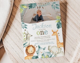 Wild One Editable 1st Birthday Invitation with Photo