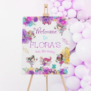 Editable Fairy Party Welcome Sign, Girl Birthday Party Decoration, First Birthday Party, 1st Birthday, Corjl Template Decor, FFC