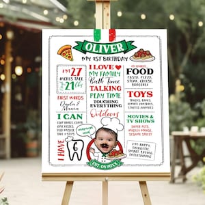 Placa de aniversário de espaguete com foto, placa de estatísticas de festa de aniversário de macarrão, decorações para festa de pizza, placa de festa de pizza, personalizada, para impressão