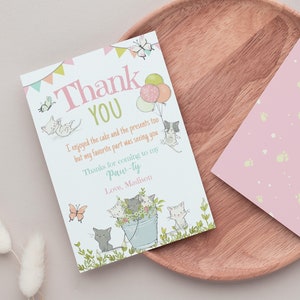 Carte de remerciement de fête d’anniversaire de chat de chaton, modifiable, fête d’anniversaire de jardin de chaton, carte de remerciement de chat, imprimable, carte de fête de chat sauvez la carte de date
