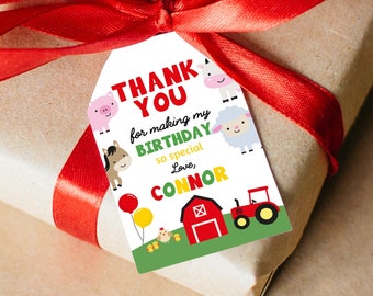 Farm Birthday Favor Tags, Barnyard Animals, Editable Template (Digital Download)
