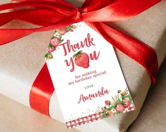 Strawberry Thank You Tags, Editable, Strawberry Favor Tags, Fruit Birthday Party, Tuttifrutti Favor Tags, Instant Download