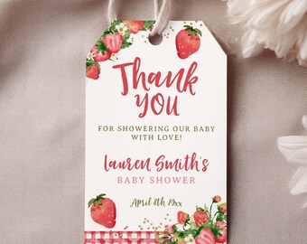 Strawberry Baby Shower Thank You Tags, Editable, Some One Berry Sweet Is On The Way, Girl Baby Shower,Strawberry Baby Sprinkle Favor Tags