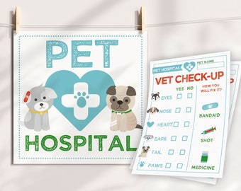 Pet Adoption Party Prints, Printable Vet check up, Puppy Birthday party, Digital files, Instant download