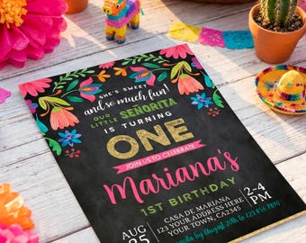 Fiesta 1st Birthday Floral Invitation, Editable Digital Invite, Instant Download