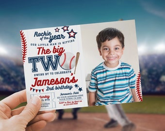 Baseball Second Birthday Invitation with photo, EDITABLE, Baseball Birthday Invitation. Baseball Birthday Party Invite. Sports Birthday