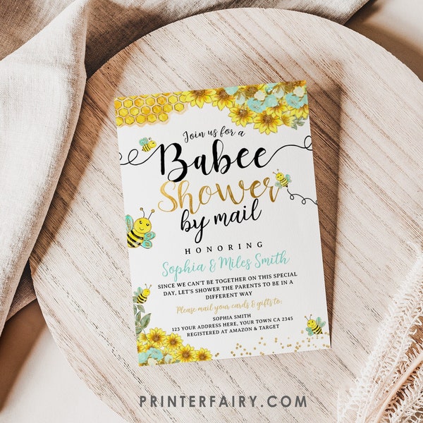 Bee Baby Shower Invitation, Editable, Honey Bee Invitation, Babee Shower, Sunflower Bee Invitation, Mom to Bee, EDIT YOURSELF Digital Invite