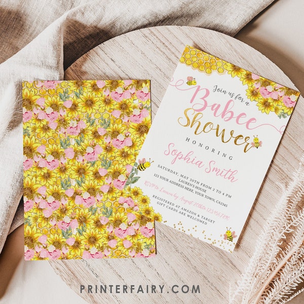 Bee Baby Shower Invitation, Editable, Honey Bee Invitation, Babee Shower, Sunflower Bee Invitation, Mom to Bee, EDIT YOURSELF Digital Invite