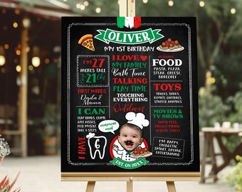 Spaghetti First Birthday Board with Photo, Pasta Birthday Party Stats Sign, Pizza Party Decorations, Pizza Party Sign, Custom, Printable