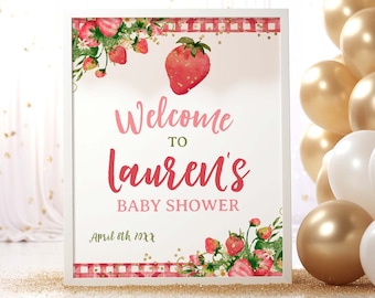 Strawberry Baby Shower Welcome Sign, Editable, Some One Berry Sweet Is On The Way, Girl Baby Shower, Strawberry Baby Sprinkle Welcome Sign