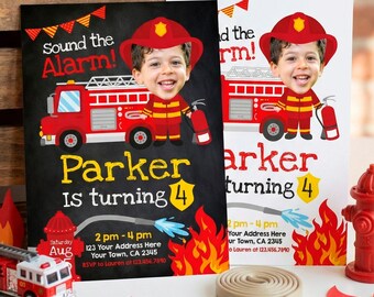 Firefighter Birthday Invitation personalized with Photo for any age, Digital or Printable Design
