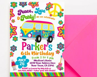 Hippie Birthday Invitation, EDITABLE, 60s Party Invitation, Summer Party, Peace and Love, EDIT YOURSELF Digital Invitation, Instant Download