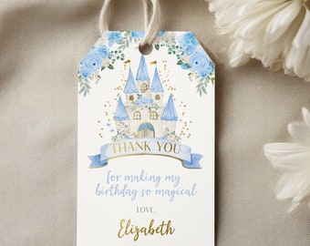 Princess Favor Tags, Blue Princess Party Decor, Fairytale Birthday Thank You, Editable in Corjl