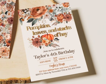 Editable Little Pumpkin Birthday Invitation: Floral Pumpkin Patch Party, Fall Birthday, Instant Download, Corjl Template