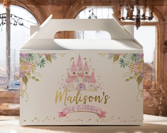 Princess Gable Box Label Editable, Princess Birthday Party, Princess Castle, Floral Princess Favor Box, EDIT YOURSELF, Instant Download