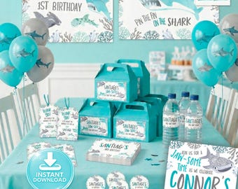 Editable Shark Birthday Party Bundle (Digital Download)
