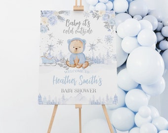 Winter Wonderland Welcome Sign, Teddy Bear Baby Shower Theme, We Can Bearly Wait, Baby Shower Decoration, Baby Sprinkle, Editable in Corjl