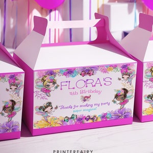 Fairy Gable Box Labels, Girl Birthday Favors, Treats Box, Editable Fairy Party Box Decors, Editable in Corjl, Instant Download, FCC