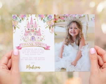Princess Thank You Card with Photo, EDITABLE, Royal Birthday Party, Princess Thank You Note, EDIT YOURSELF Digital, Instant Download