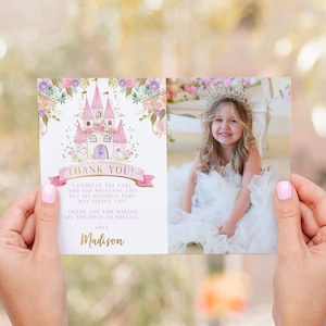Carte de remerciement princesse avec photo, EDITABLE, Royal Birthday Party, Princess Thank You Note, EDIT YOURSELF Digital, Instant Download
