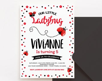 Ladybug Editable Birthday Invitation, Lady bug Birthday Party, Spring Party Invite, Editable Digital Invitation, Instant Download