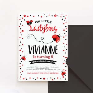 Ladybug Editable Birthday Invitation, Lady bug Birthday Party, Spring Party Invite, Editable Digital Invitation, Instant Download
