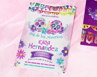 Editable Halloween & Day of the Dead Invitation: Dia de los Muertos, Costume Party, Mexican Fiesta - Instant Download