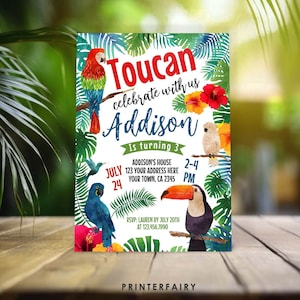 Tukan-Geburtstagseinladung, BEARBEITBAR, Tropische Geburtstagseinladung, Sommer-Geburtstag, Luau-Einladung, Tropischer Vogel einladen, INSTANT DOWNLOAD