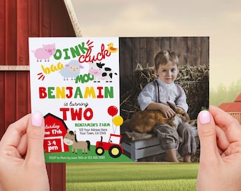 Farm Second Birthday Invitation, Editable, Farm Animals Party, Barnyard Birthday Party Invitation Template, Instant Download, Farm Invite