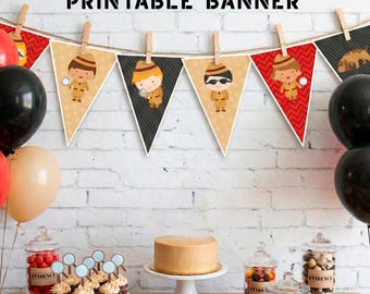 Spy Party Banner, Detective Birthday, Secret Agent Theme (Digital Download)