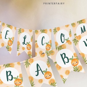 Little Cutie Baby Shower Banner, bearbeitbare Vorlage, Orange Bunting Banner, Baby-Dusche-Dekoration, Orange Baby Sprinkle, Instant Download
