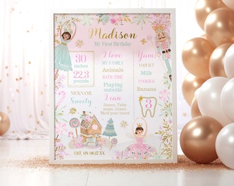 Christmas Candyland 1st Birthday Party Milestones Board - Customizable First Christmas & 1st Birthday Poster, Instant Download