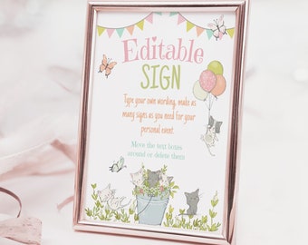 Kitty Cat Birthday Editable Sign, Kitten Garden Birthday Party Sign, Printable Cat Welcome Sign, Are you Kitten Me Right Meow, Welcome Sign