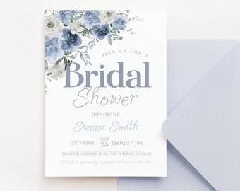 Dusty Blue Floral Bridal Shower Invitation - Editable (Digital Download)