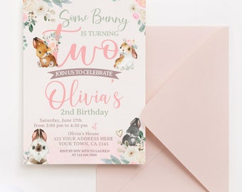 Bunny Editable Birthday Invitation Template, Add your own Wording, INSTANT DOWNLOAD