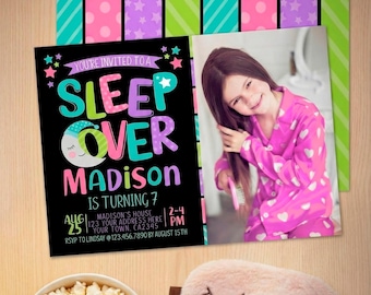 Editable Sleepover Birthday Invitation with Photo (Digital Download)