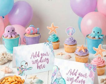 Under The Sea Party Food Tents, Sea Animals, Editable Labels (Instant Download Printable