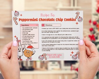 Editable Christmas Recipe Card Cookie Exchange Party Cookies and Milk Sweets Recipe Card Template Retro Christmas Card INSTANT DOWNLOAD