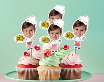 Italian Party Editable Toppers with Photo, Pizza Birthday Party, Spaghetti Birthday Party, Chef Birthday Party, Printable Stickers