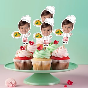 Italian Party Editable Toppers with Photo, Pizza Birthday Party, Spaghetti Birthday Party, Chef Birthday Party, Printable Stickers