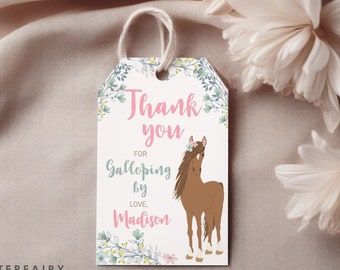 Floral Horse Birthday Party Favor Tags, EDITABLE, Pony Birthday, Cowgirl Party, Horse Birthday Party Invitation, Instant Download, Gift Tag