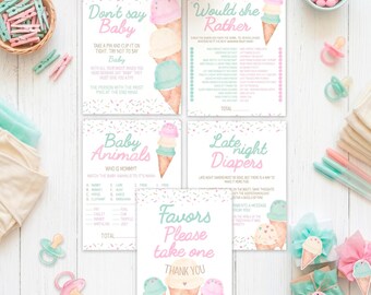 Ice Cream Baby Shower Games Editable Templates, (Digital Instant Download)