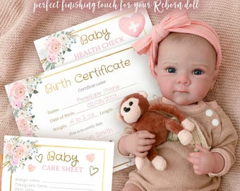 Reborn Accesories Birth Certificate, Care Sheet, Doll Health Check Editable Customizable Templates, Instant Download